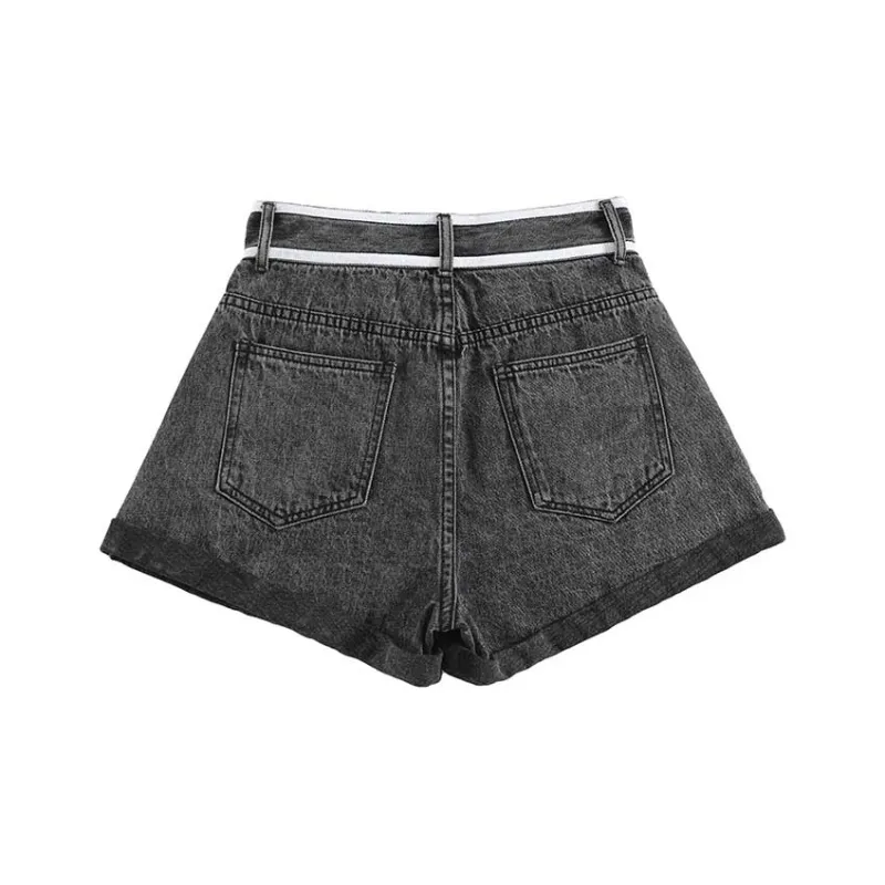 FAWENXIANGZI Denim Shorts Women's Smoke Gray-1
