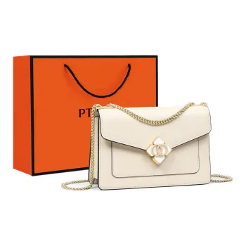PT'SON Cow Leather Small Square Bag, Underarm Shoulder Bag, Crossbody Bag Regular Women's Ecru