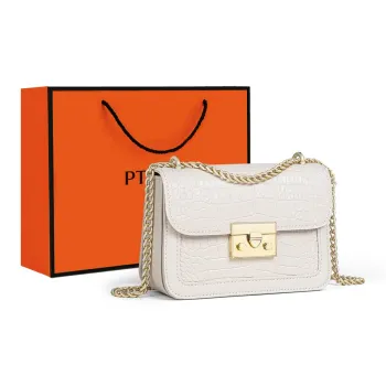 PT'SON Cow Leather Small Square Bag, Underarm Crossbody Bag, Shoulder Bag Regular Women's Ecru