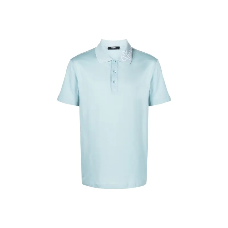 VERSACE Logo embroidered Cotton Polo Shirt-0