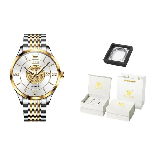 OLEVS Mechanical Movement Stainless Steel Watchband Watch Men's Watches White Dial