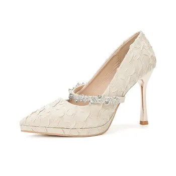 Zubumei Slim Heel High Heels 10CM Women's Champagne