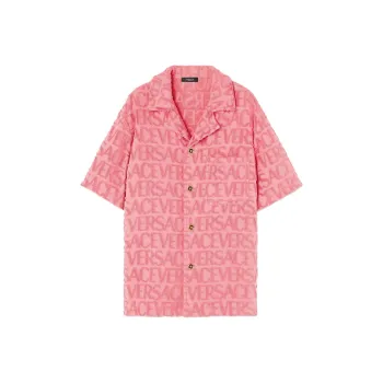 VERSACE Logo Flocked Short Sleeved Shirt