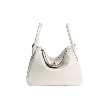 HERMES Lindy Swift Calfskin One Shoulder Handbags Women's Gray Pearl & Dizzy Green