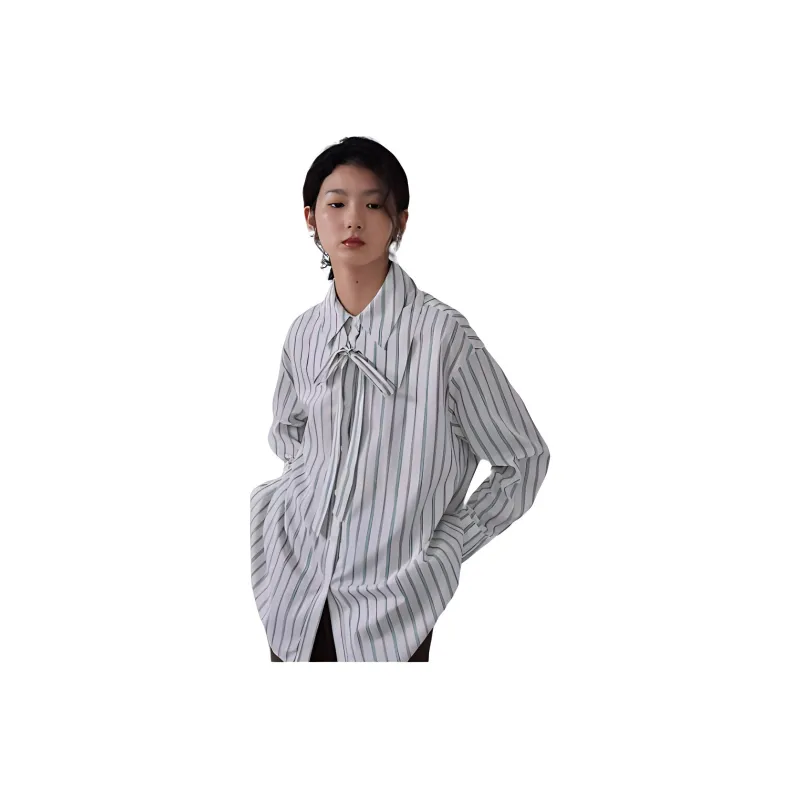 BLUEerror Shirt Women's Black Green Stripes-1