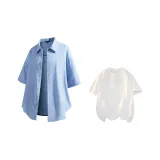 Sky Blue Shirt+White Short-Sleeved Shirt