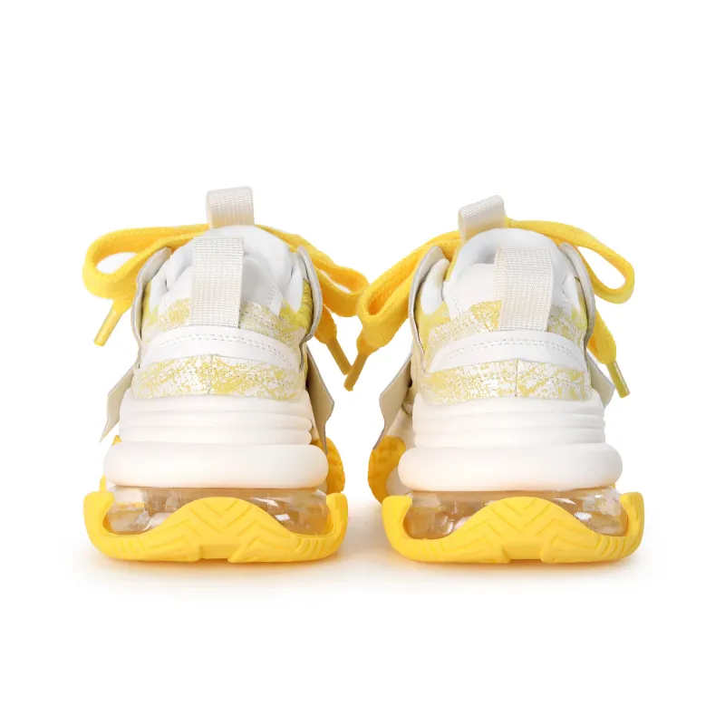 FAICCIA Embossed Air Cushion Shoe Low Top Chunky Sneakers Women's Yellow-4