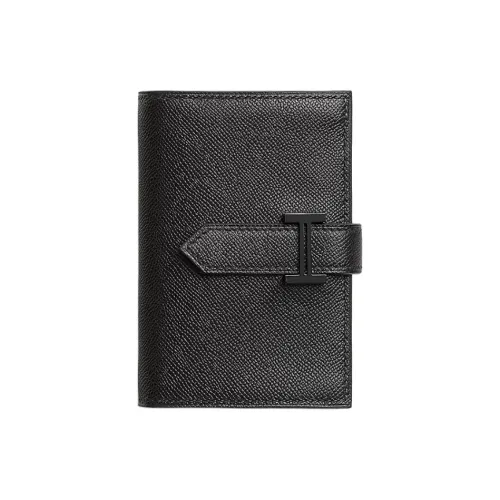 HERMES Bearn Madame Calfskin Wallet Mini Men's 89 Noir Black
