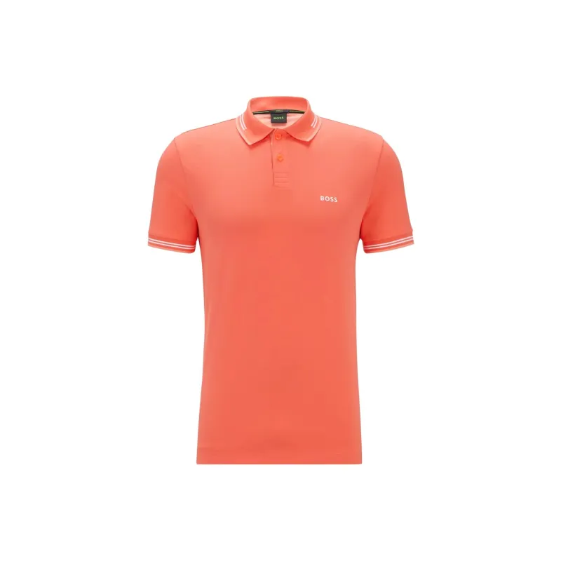HUGO BOSS Stretch cotton Slim fit Polo Shirt With Branding Polo Shirt Men's Orange-0