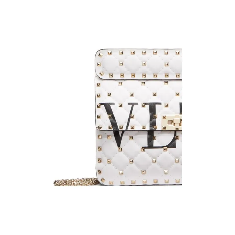 Valentino RockstudVLTN Leather Portable Crossbody Bag, Shoulder Bag Women's White-2