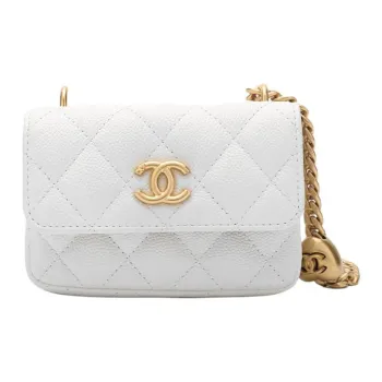CHANEL 23P SS Grain Embossed Cow Leather Mini Bag, Fanny Pack, Crossbody Bag, Shoulder Bag Trumpets Women's White