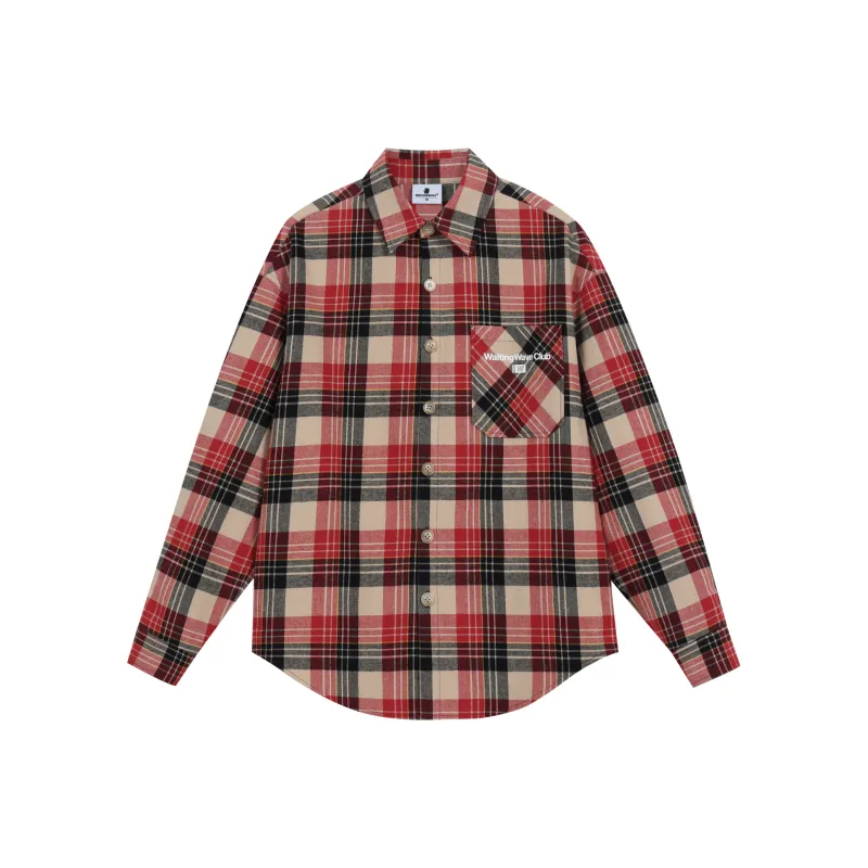 WAITINGWAVE Shirt Unisex Black Red Plaid-0