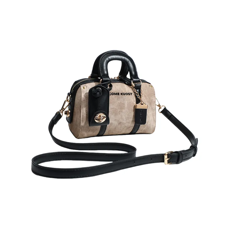 OCTSUI Synthetic Leather Boston Bag One Shoulder Handbags Women's Brown/Ecru/Glacier Blue-1
