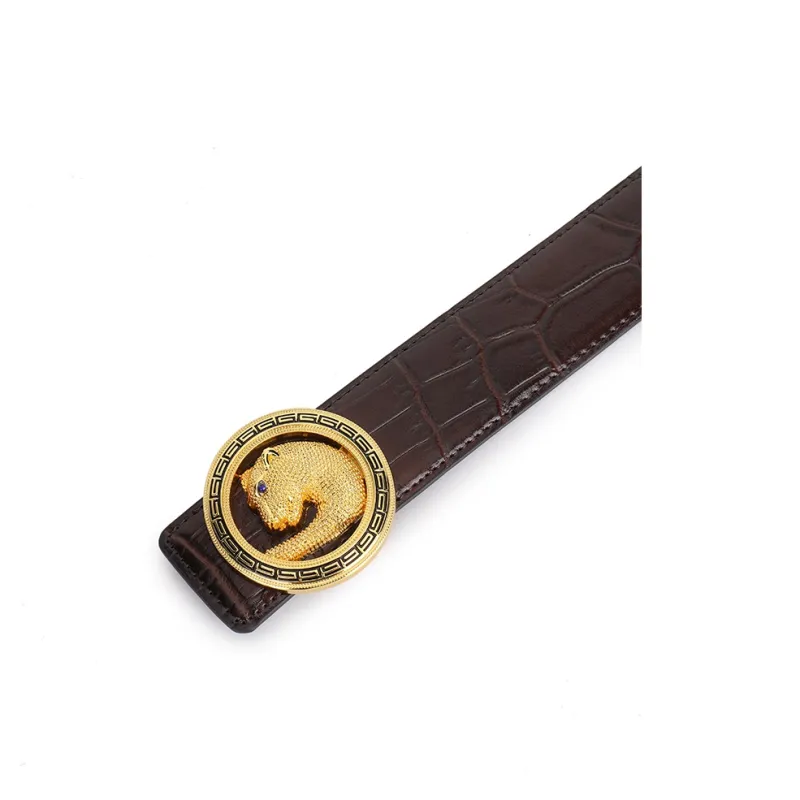 Jeccieziio Cow Leather Belts Men's Gunmetal, Gold, Silver Width 4.0cm-5