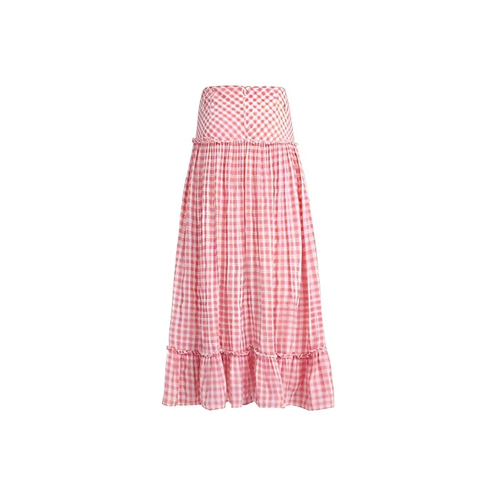 COVT Casual Long Skirt Women's Pink Plaid-1