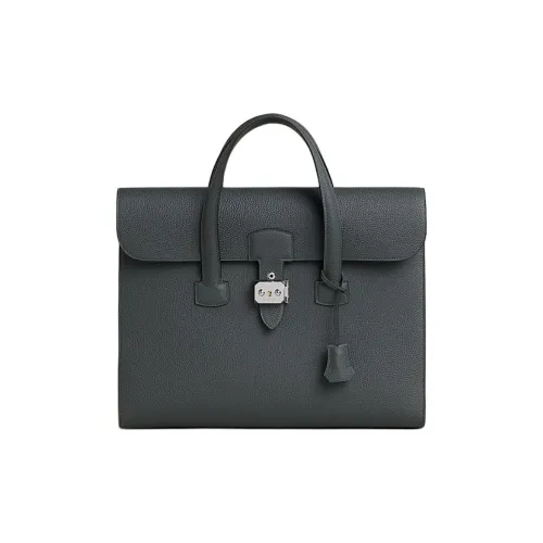 HERMES Togo Calfskin Business Briefcase Men's H0 Misty Gray