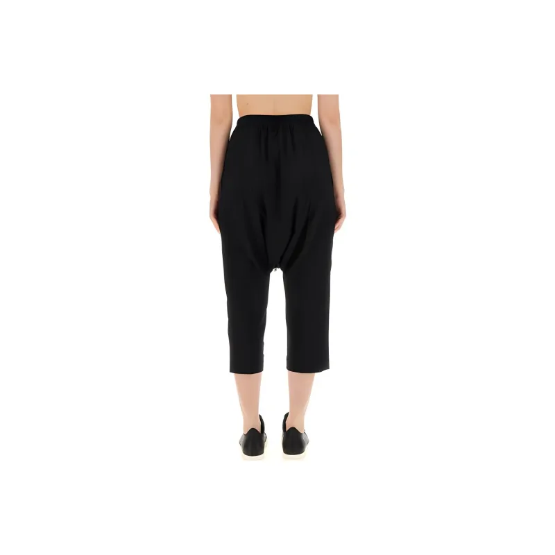 RICK OWENS Dropped Crotch Drawstring Cropped Trousers-1