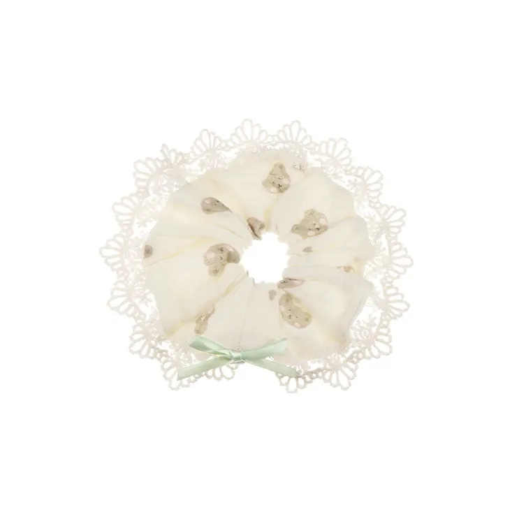 Peach Tea Cute Lace Trim Hair Tie Women's-0