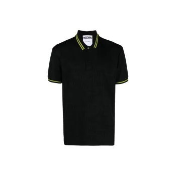 MOSCHINO Jacquard Logo Motif Striped Polo Shirt