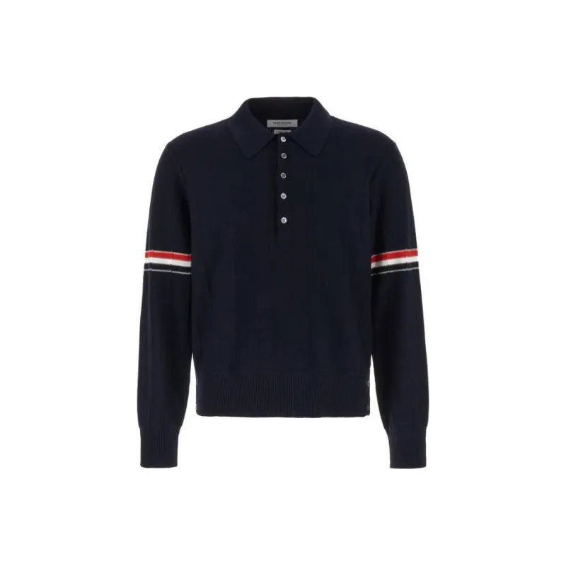 THOM BROWNE RWB Striped Long Sleeved Polo Shirt-0