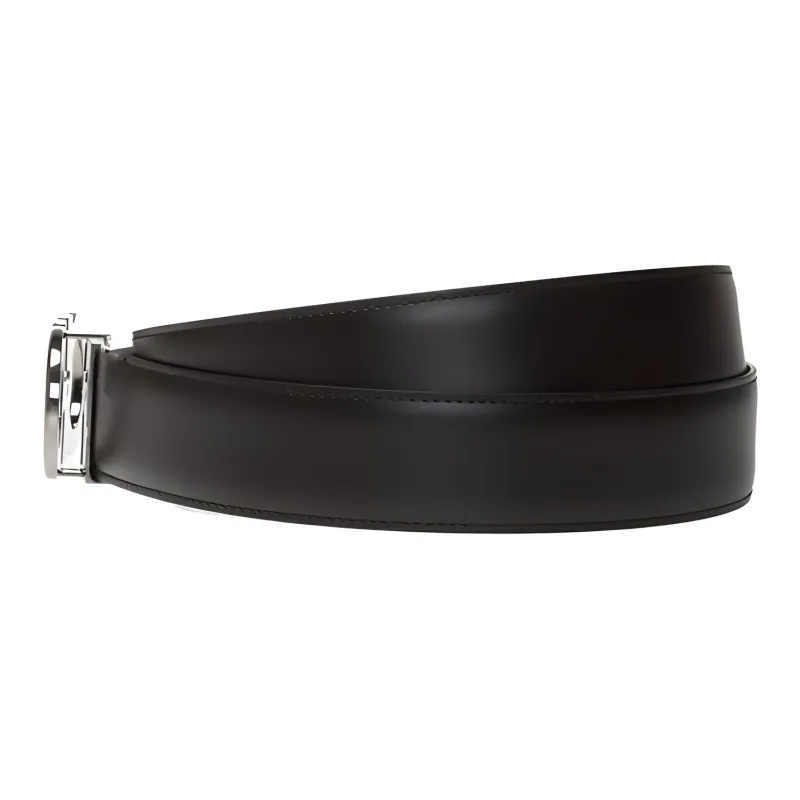 FERRAGAMO Badge Print Design Calfskin Leather Belts Men's Black Width 3.5CM-1