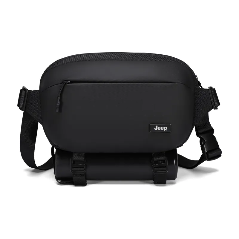 Jeep Nylon With Leather Film Sling Bag, Crossbody Bag Regular Men's Black-5