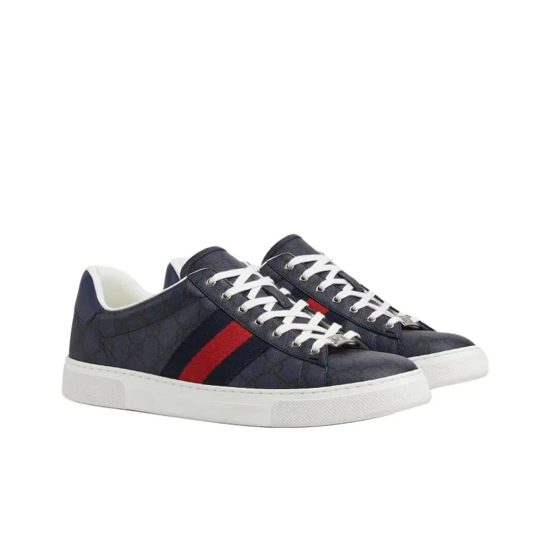 GUCCI ACE Low Top Skateboard Shoes Men's Blue-2