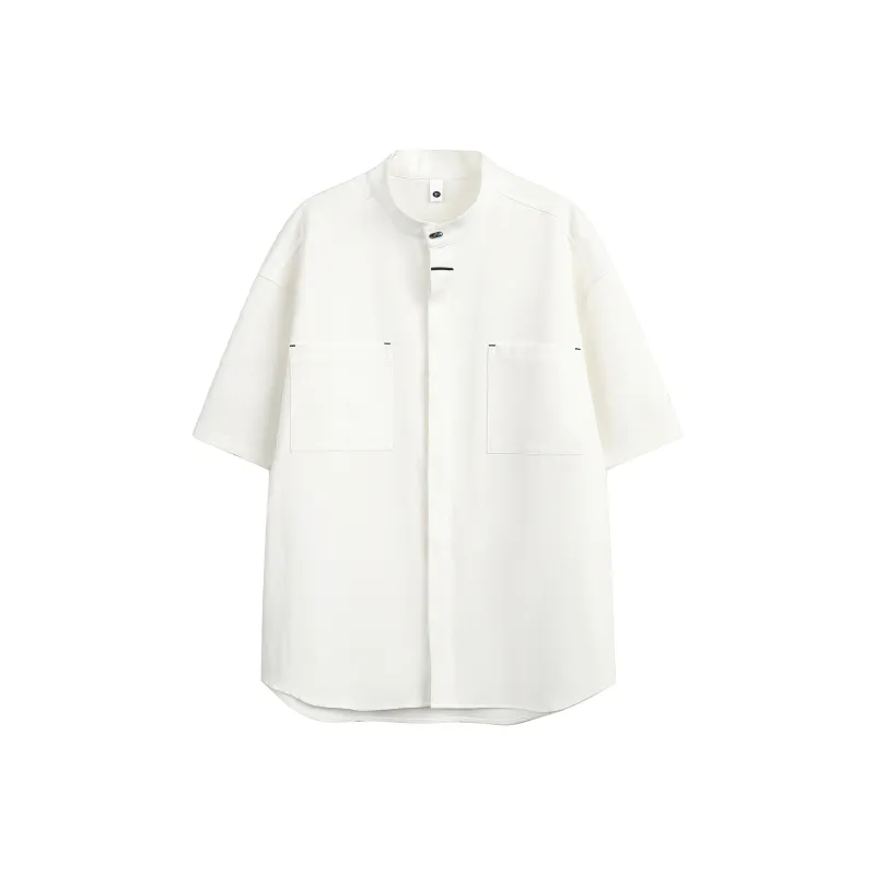 PAINT STAIN New Chinese Style Stand Collar Ice Silk Fabric Short Sleeved Shirt Unisex-5