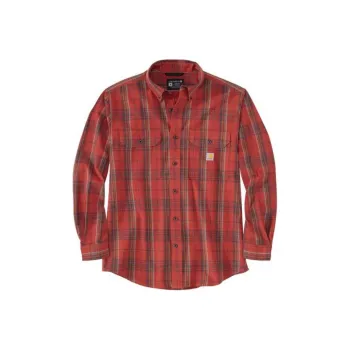 Carhartt 105946 Loose Fit Midweight Chambray Long-Sleeve Plaid Shirt Men's Chili Red