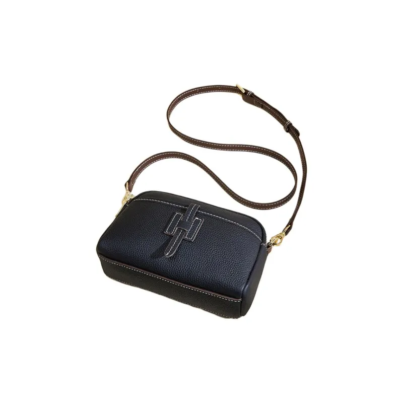 KAISER Top Grain Cow Leather Shoulder Bag, Crossbody Bag Regular Women's Black/Milkshake White-2