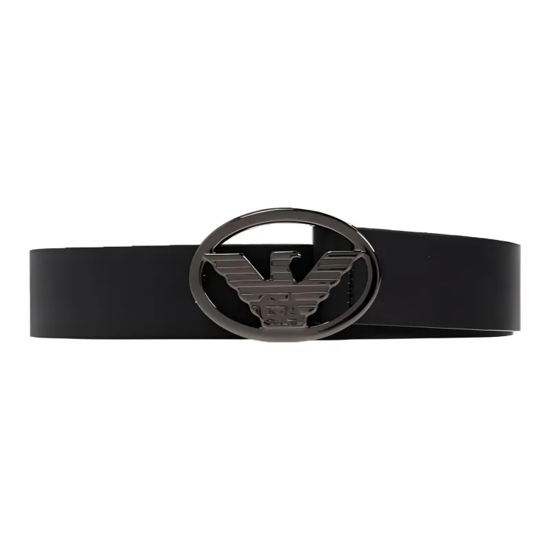 EMPORIO ARMANI Smooth Leather Belt With Eagle Plate-0