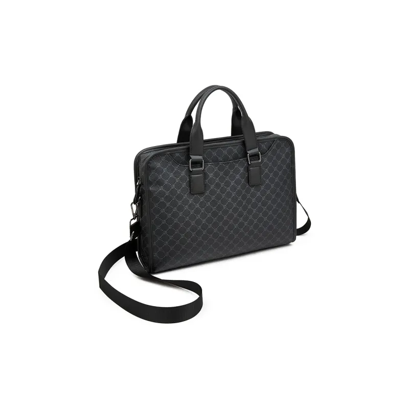 Old Man's Head Synthetic Leather Briefcases Men's Black/Black Plaid Style-5