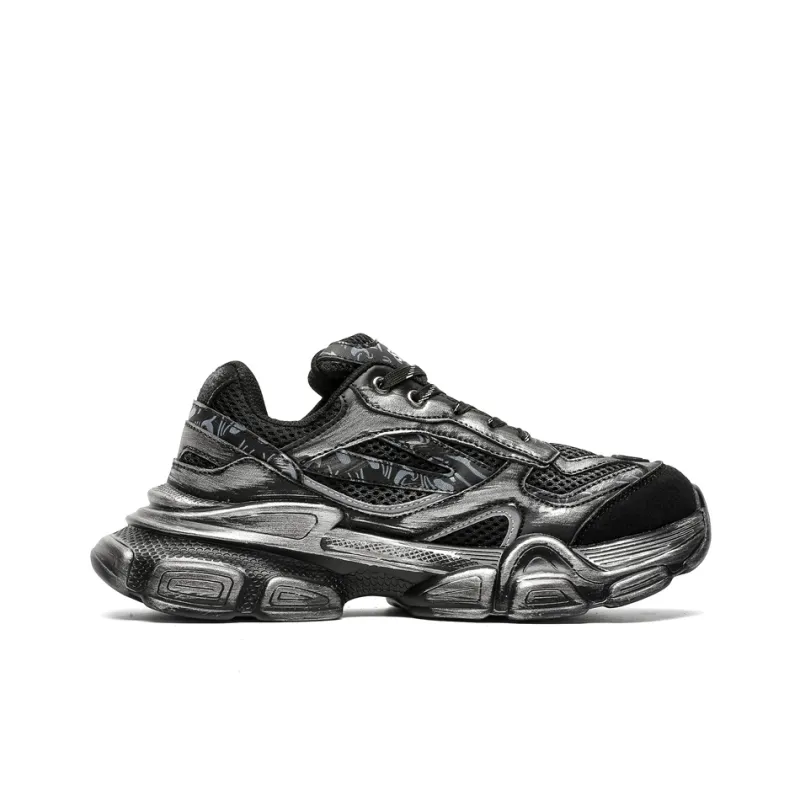 SUPEREDGE Wrapping, Wear Resistant And Non Slip Low Top Chunky Sneakers Unisex Black Distressed-1