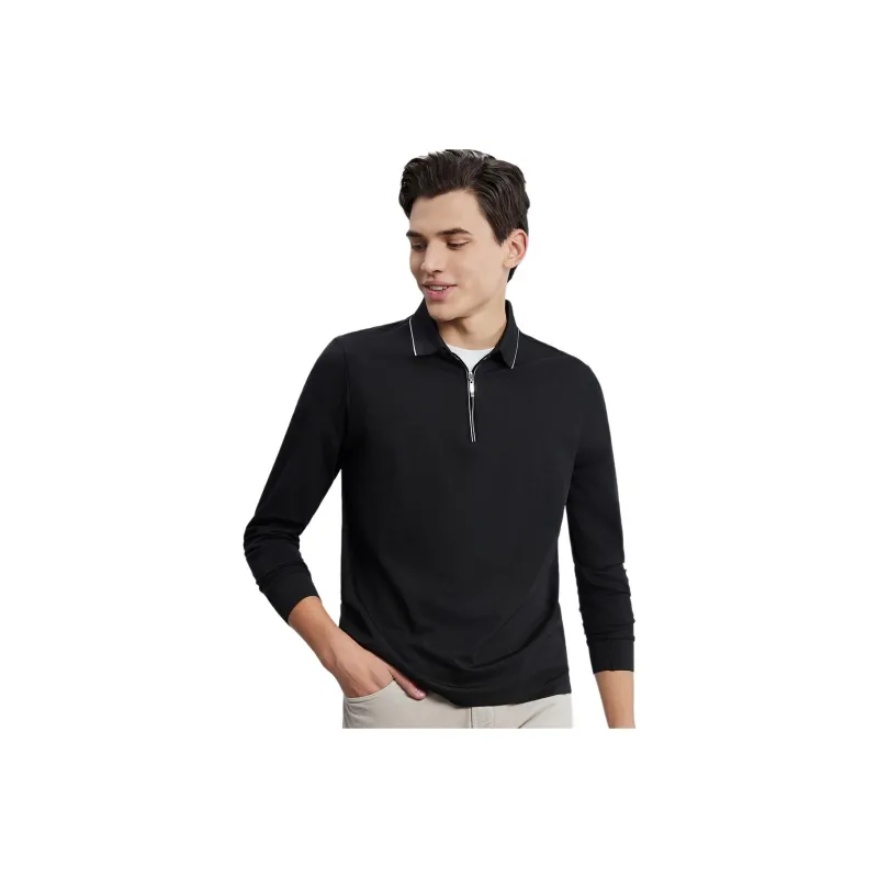 Red Bean Long Sleeved Polo Shirt T Shirt Men's-3