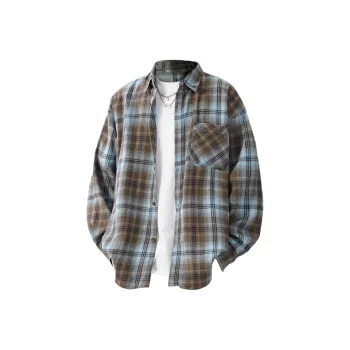 SUNSETMONENT Shirt Unisex Blue Brown Plaid