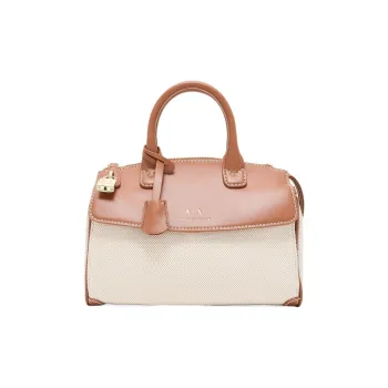 ARMANI EXCHANGEAE Polyester Boston Tote Bag, Shopping Bag, Crossbody Handbag Small Size Women's Brown & Beige