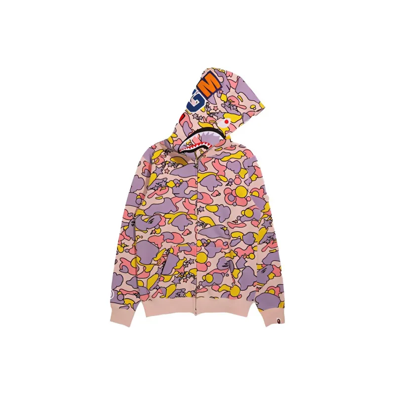 A BATHING APE Women's Sta Camo Shark Full Zip Hoodie Pink-4
