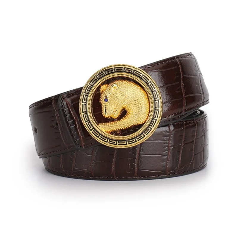 Jeccieziio Cow Leather Belts Men's Gunmetal, Gold, Silver Width 4.0cm-3