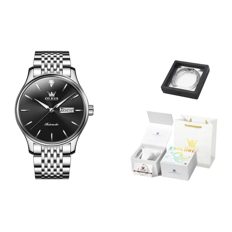 OLEVS Play The Cool Series Mechanical Movement Stainless Steel Watchband Watch Men's Watches White Dial-30