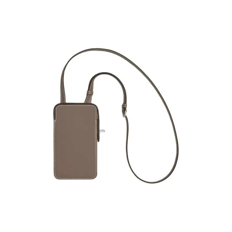 HERMES Hac A Bo Tadelakt Calfskin Cell Phone Pouch Men's 18 Etoupe Elephant Gray-0