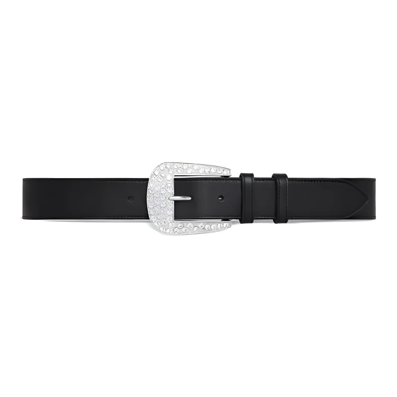 CELINE Silver Finish Pin Buckle Leather Belts Women's Black-1