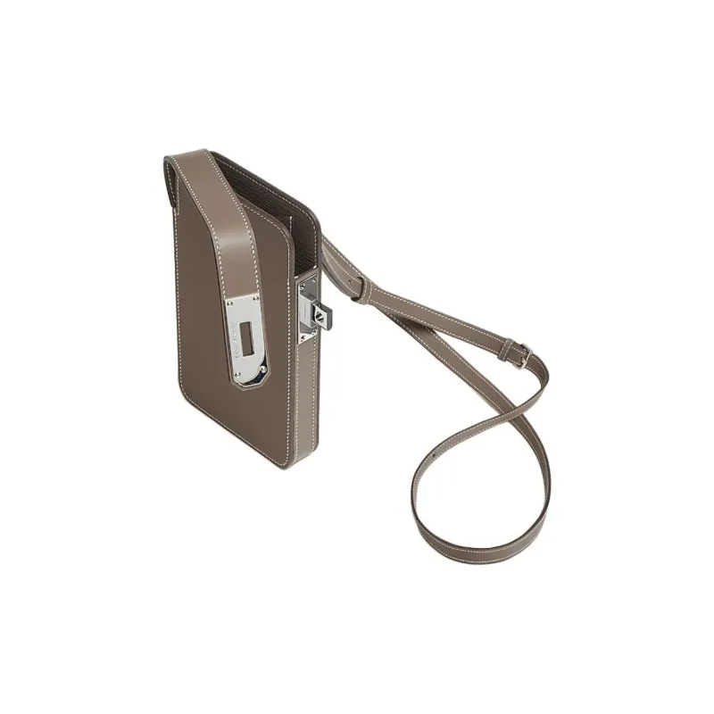 HERMES Hac A Bo Tadelakt Calfskin Cell Phone Pouch Men's 18 Etoupe Elephant Gray-1