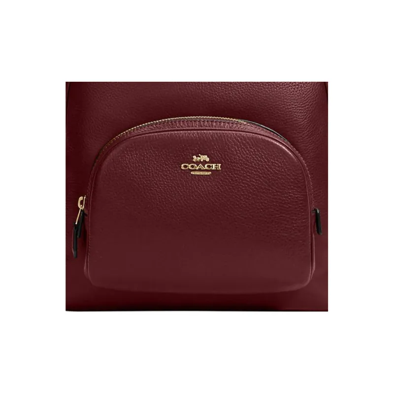 COACH Court High-Quality Pebbled Leather Backpack Large Size Women's Cherry Red-3
