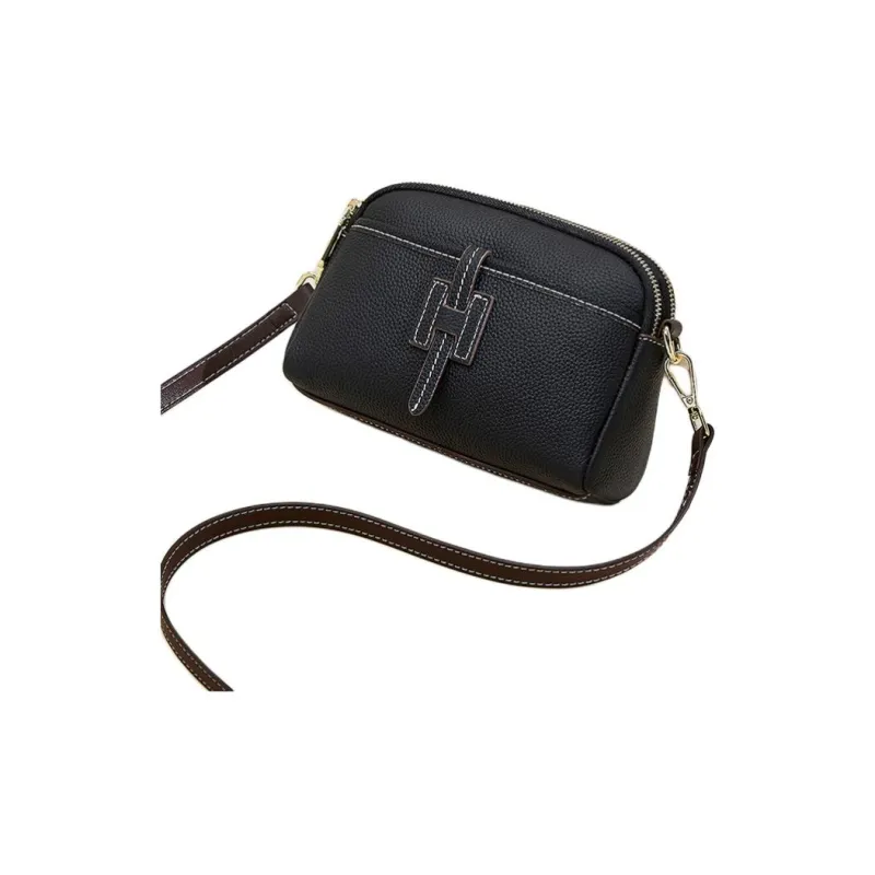 KAISER Top Grain Cow Leather Shoulder Bag, Crossbody Bag Regular Women's Black/Milkshake White-1