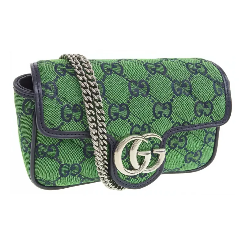GUCCI Marmont Canvas With Leather Shoulder Bag Crossbody Bag Extra Mini Women's Green/Dark Blue-1