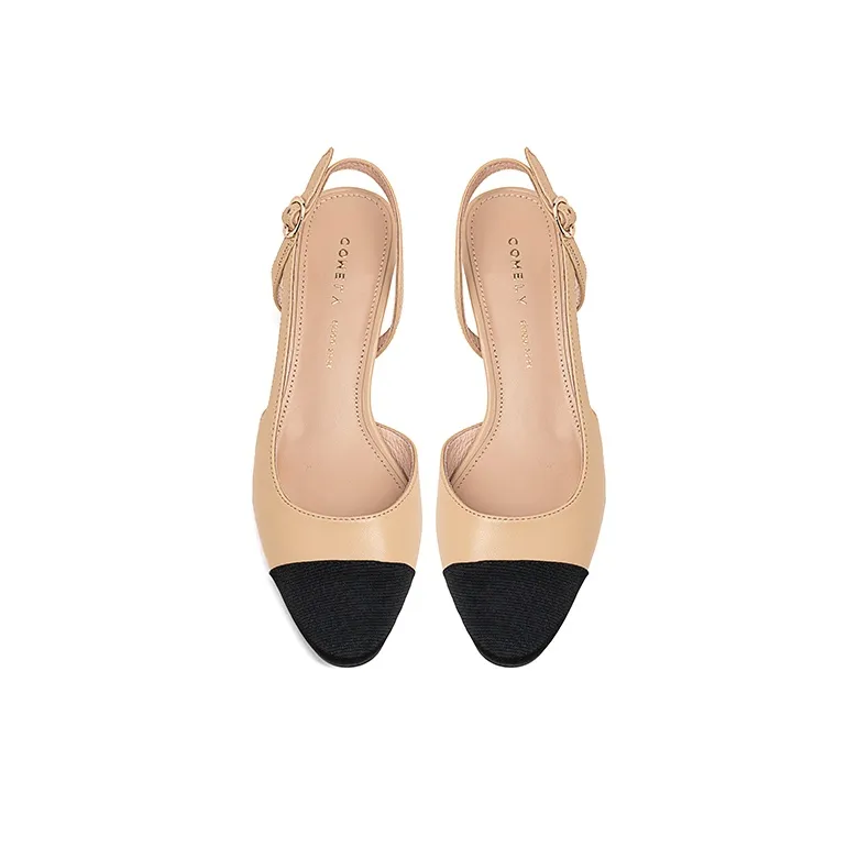 COMELY Chunky Heel High Heels 4cm Women's Apricot/Black-3