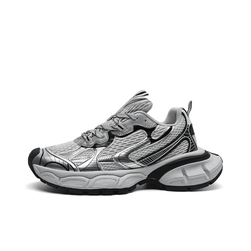 SUPEREDGE Slip Resistant Lightweight Cushioning Low Top Chunky Sneakers Unisex Silver-0