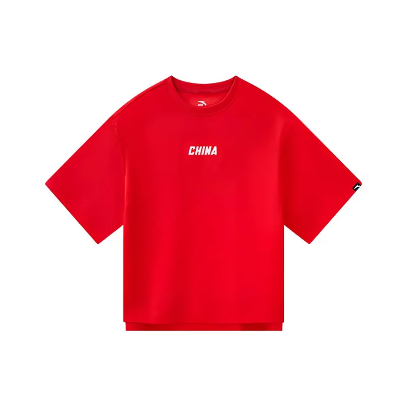Anta Drop Shoulder Sleeve T Shirt Women's Red-1