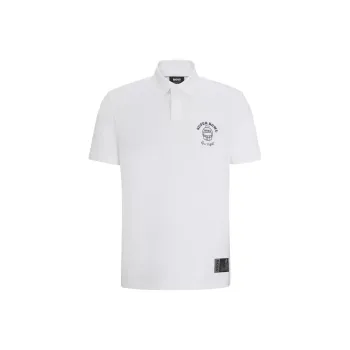 HUGO BOSS x NFL Collaboration Cotton Polo Shirt With Metallic Print Polo Shirt Men's White