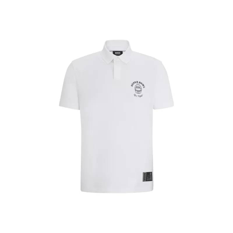 HUGO BOSS x NFL Collaboration Cotton Polo Shirt With Metallic Print Polo Shirt Men's White-0